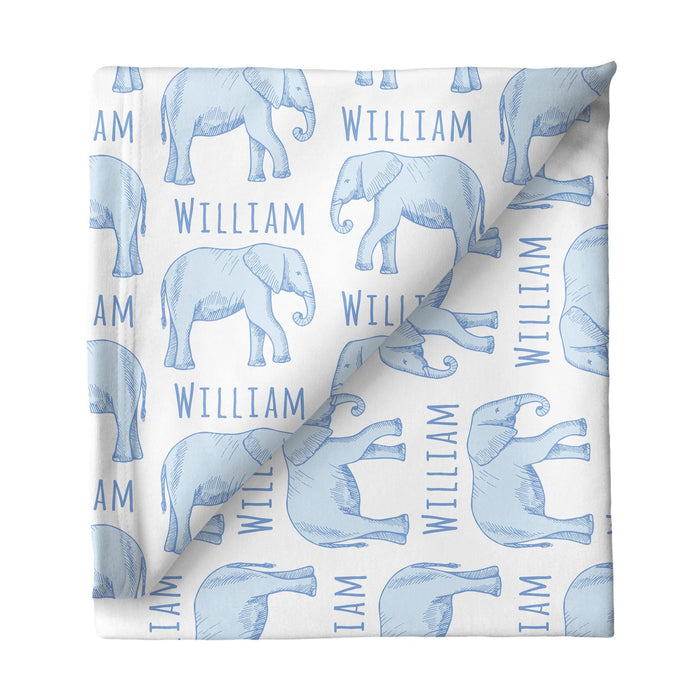 Personalized Large Stretchy Blanket - Elephant Blue | Sugar + Maple