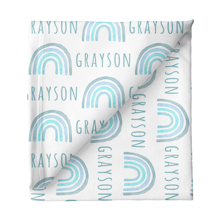 Personalized Small Stretchy Blanket - Rainbow Blue | Sugar + Maple