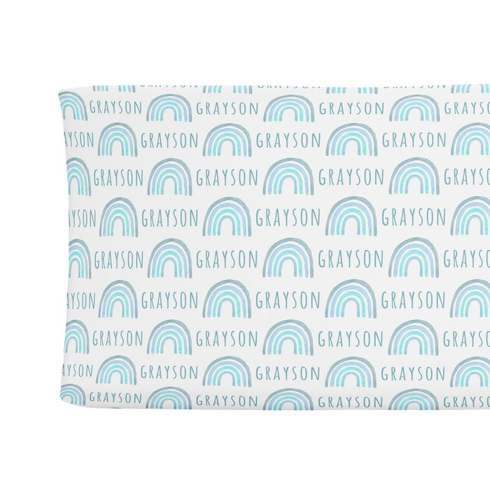 Personalized Changing Pad Cover - Rainbow Blue | Sugar + Maple
