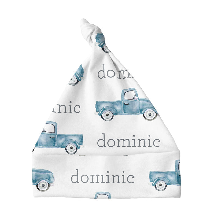 Personalized Knotted Baby Hat - Truck Blue | Sugar + Maple