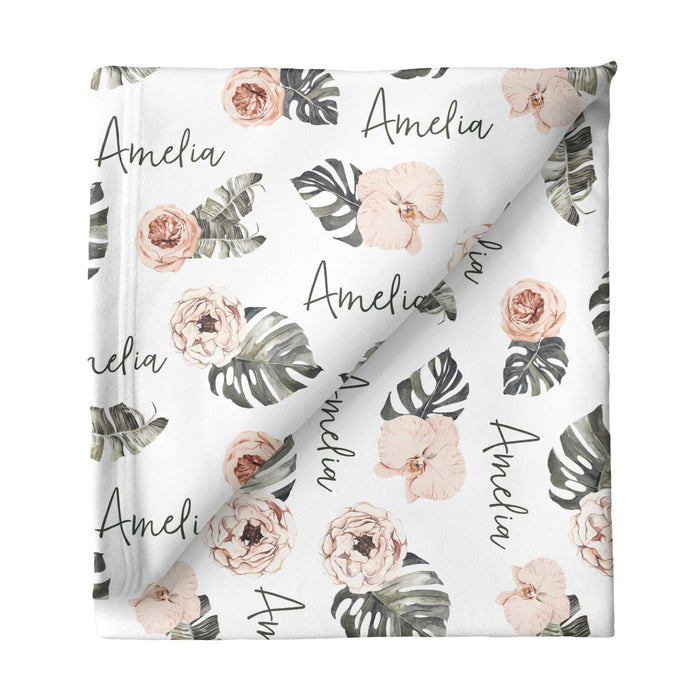 Personalized Large Stretchy Blanket - Tropical Floral | Sugar + Maple