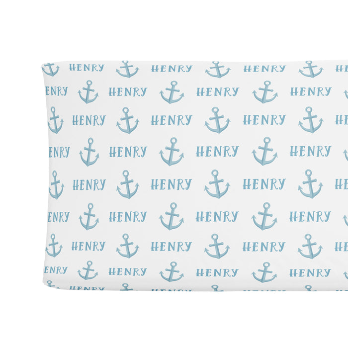 Personalized Changing Pad Cover - Anchor Blue | Sugar + Maple