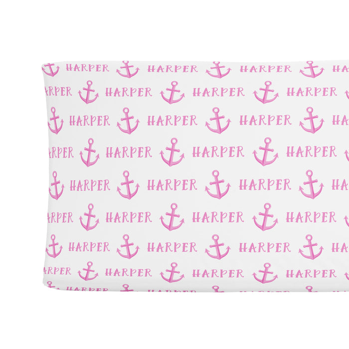 Personalized Changing Pad Cover - Anchor Pink | Sugar + Maple