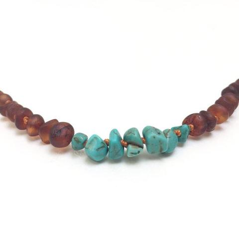 Raw Cognac Baltic Amber & Turquoise Howlite Necklace