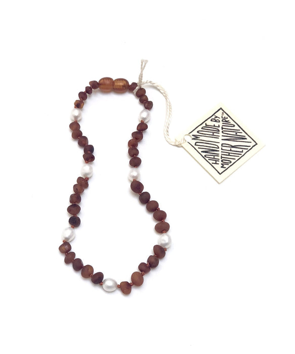 Raw Cognac Baltic Amber & Pearl Halo Necklace