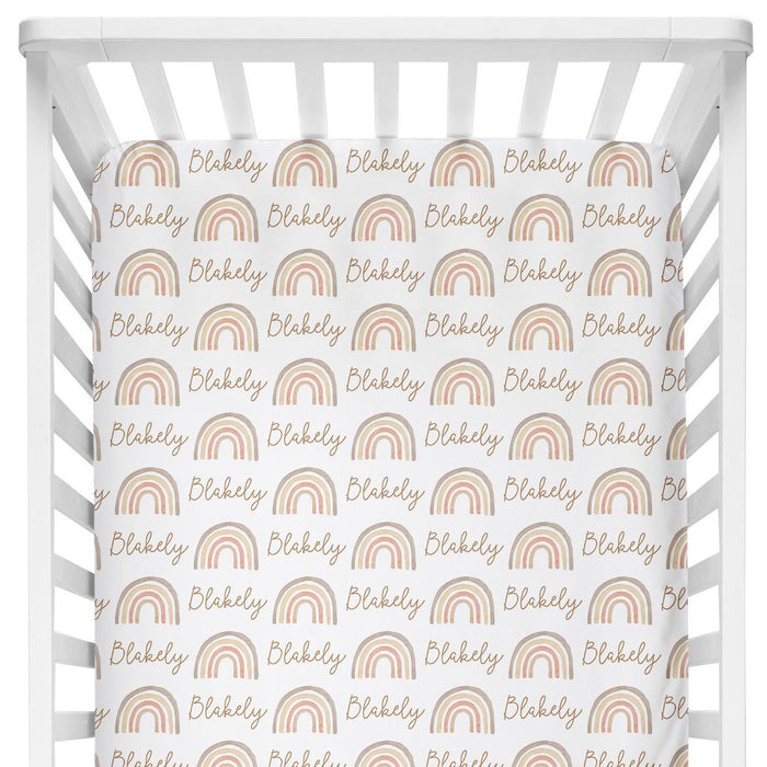 Personalized Crib Sheet - Rainbow Neutral | Sugar + Maple