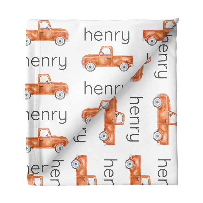 Personalized Small Stretchy Blanket - Truck Orange | Sugar + Maple