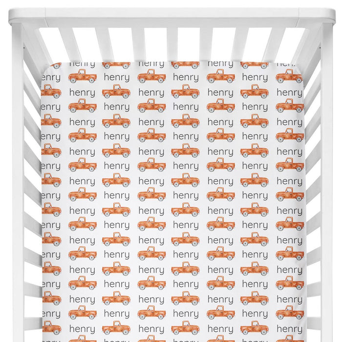 Personalized Crib Sheet - Truck Orange | Sugar + Maple