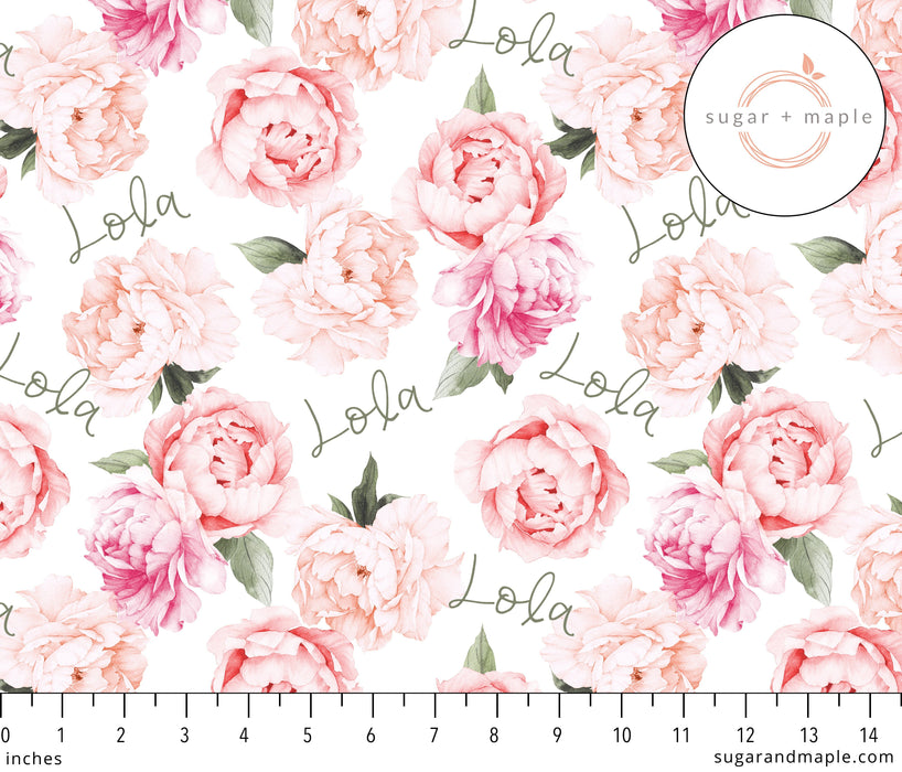 Personalized Small Stretchy Blanket - Peach Peony Blooms | Sugar + Maple