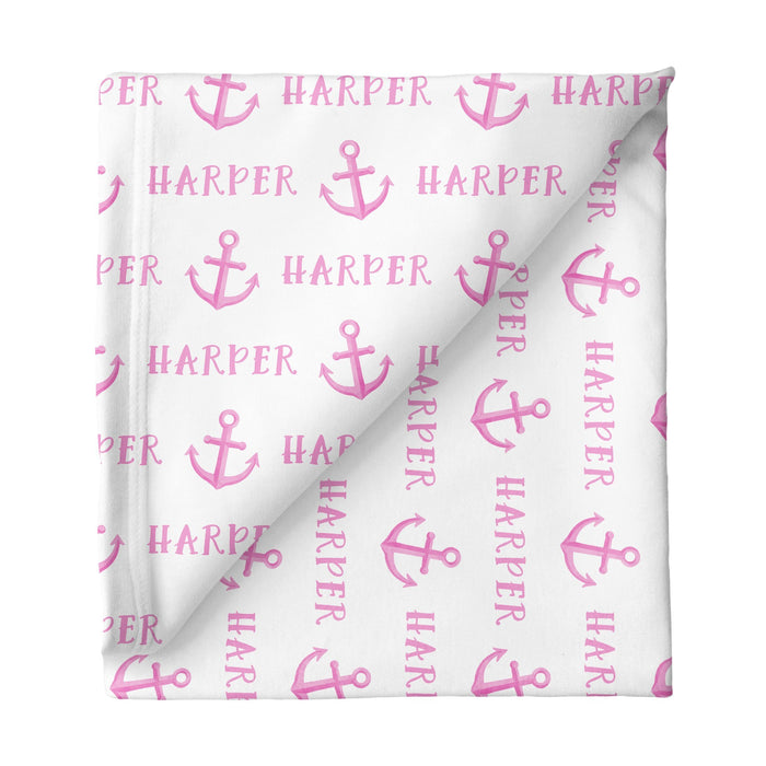 Personalized Small Stretchy Blanket - Anchor Pink | Sugar + Maple