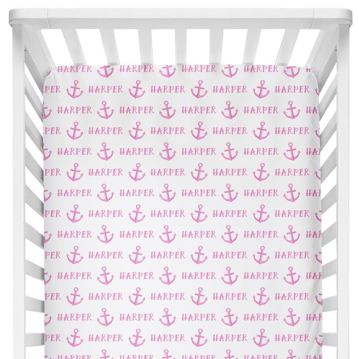 Personalized Crib Sheet - Anchor Pink | Sugar + Maple