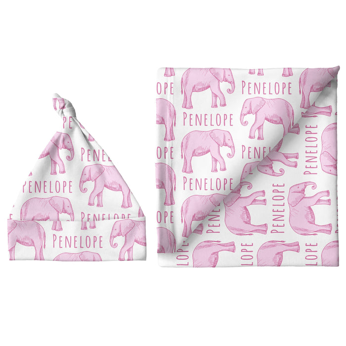 Personalized Large Blanket & Hat Set - Elephant Pink | Sugar + Maple