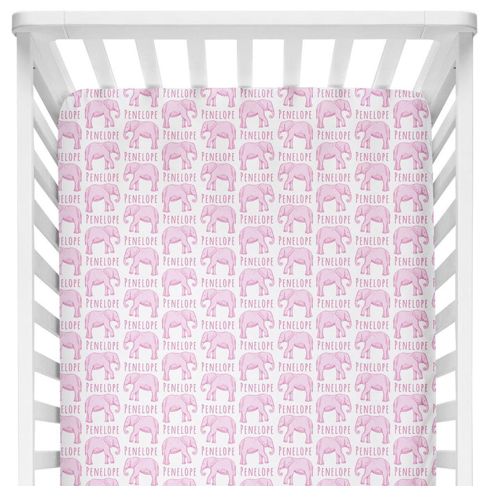 Personalized Crib Sheet - Elephant Pink | Sugar + Maple