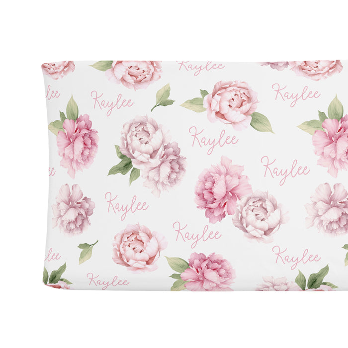 Personalized Changing Pad Cover - Pink Peonies | Sugar + Maple