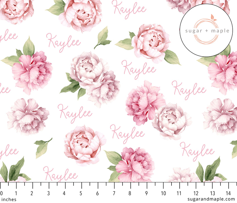 Personalized Large Stretchy Blanket - Pink Peonies | Sugar + Maple