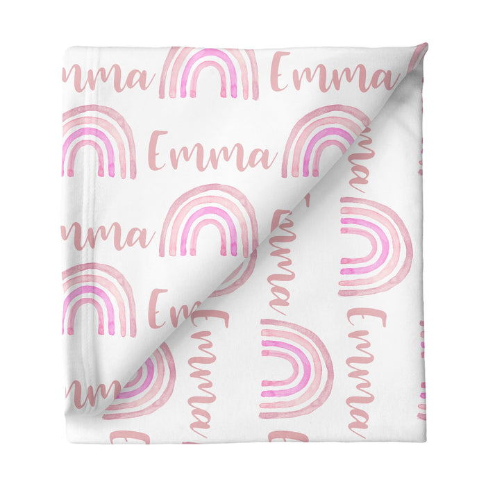Personalized Small Stretchy Blanket - Rainbow Pink | Sugar + Maple