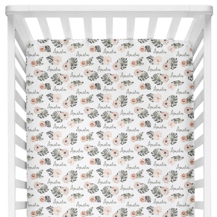 Personalized Crib Sheet - Tropical Floral | Sugar + Maple