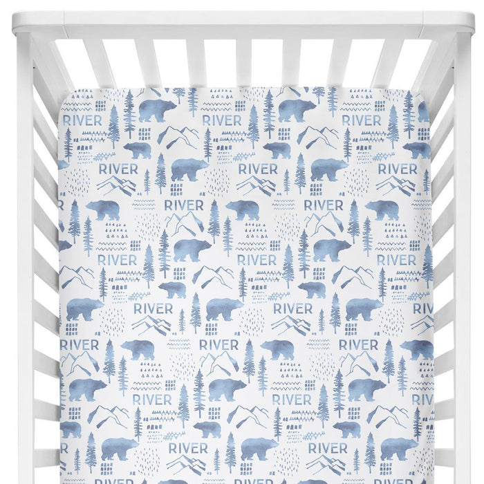 Personalized Crib Sheet - Woodland Blue | Sugar + Maple