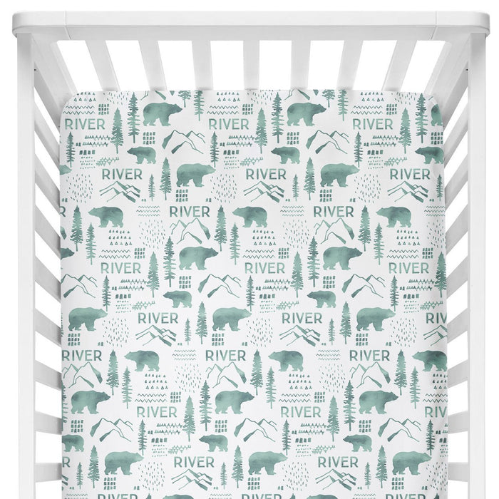 Personalized Crib Sheet - Woodland Green | Sugar + Maple